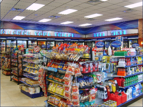 A convenience store filled with lots of food.